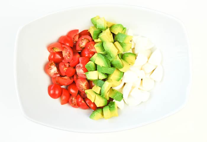 Diced Ingredients: Tomatoes, Avocado, Mozzarella Cheese