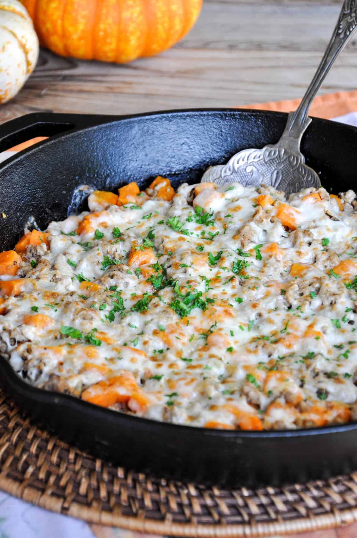 Ground Turkey Skillet Melt with Sweet Potatoes