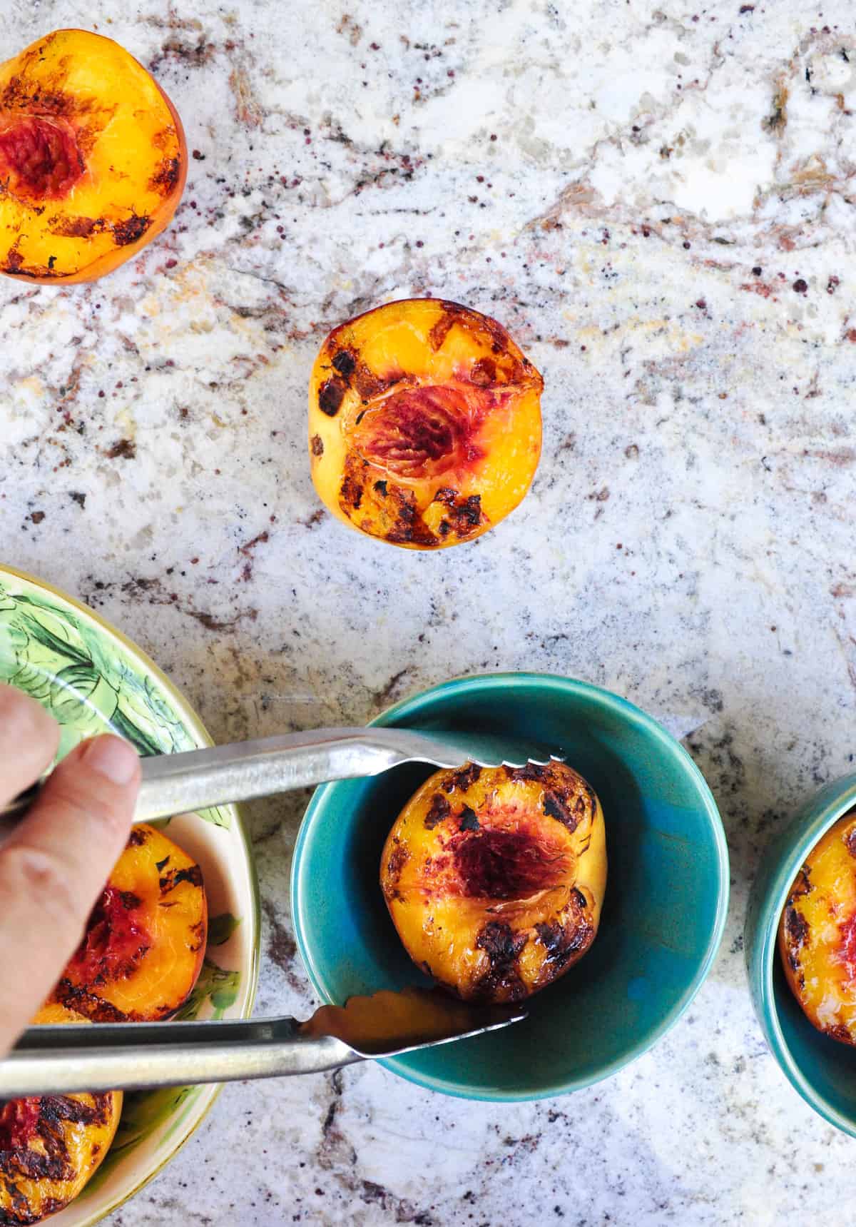 Canned Peach Ice Cream atop Fresh Grilled Peaches