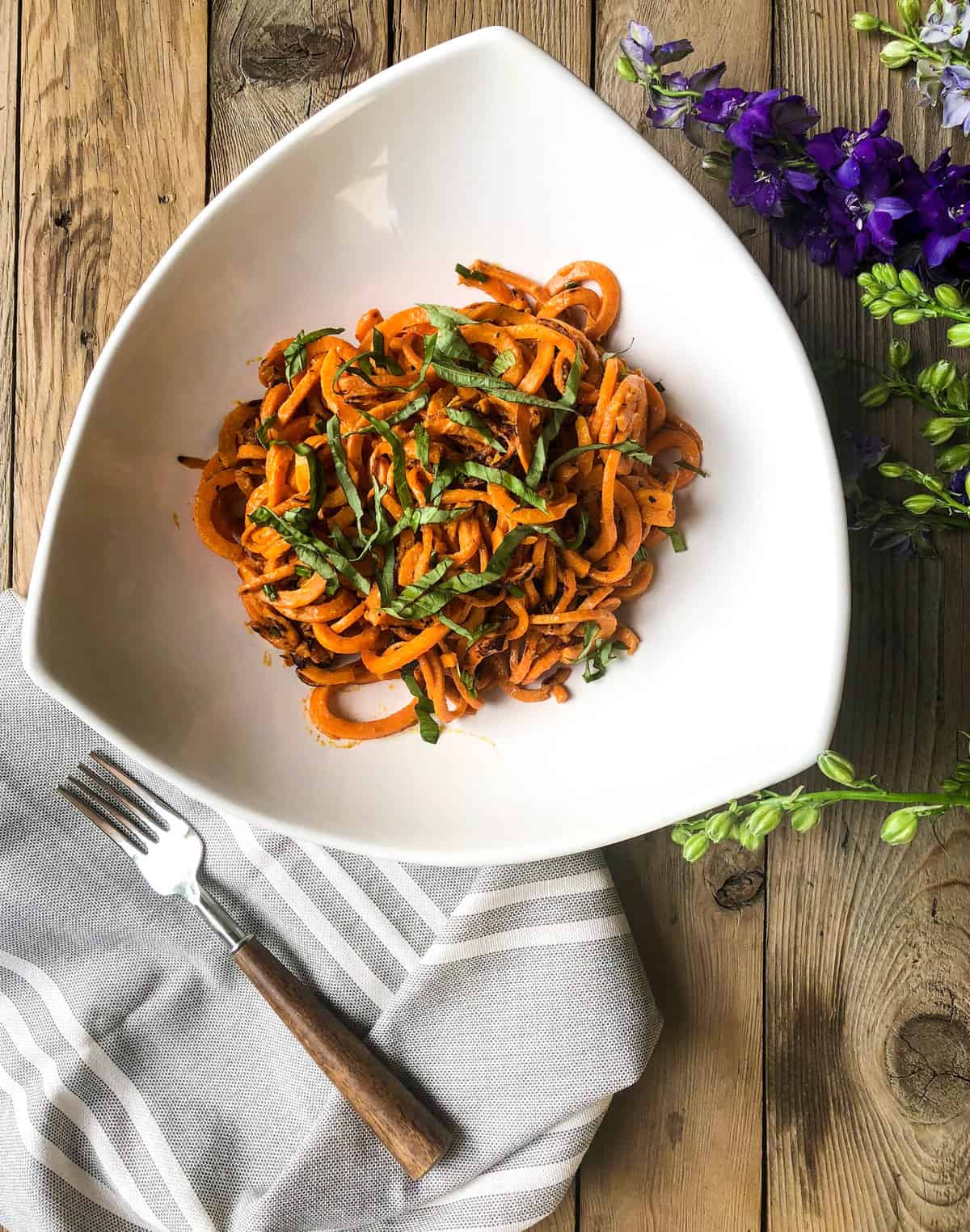 Sweetpotato Noodles in Thai Basil Sauce