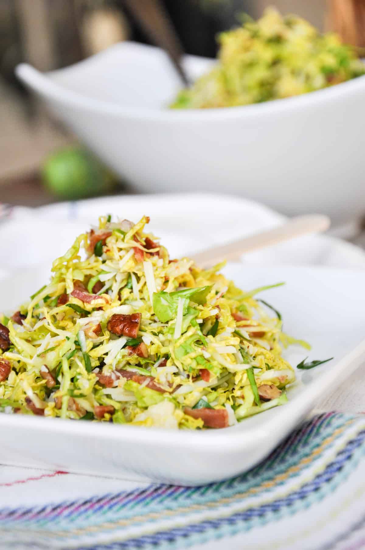 Bacon Pecan Brussel Sprout Salad with Maple Orange Dressing